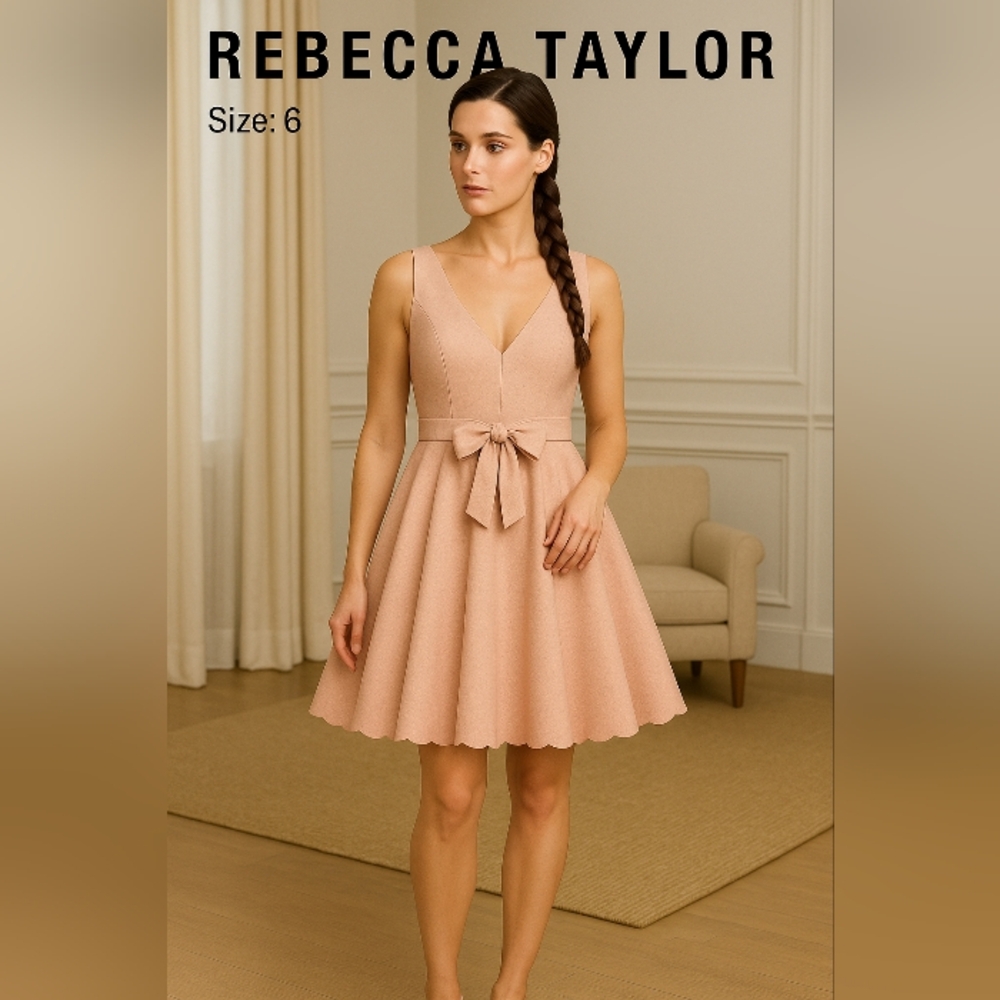 Rebecca Taylor Women's Fit & Flare Dress Blush Pink Bow Cotton Size 6